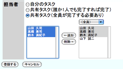 タスク：タスクの共有ができる